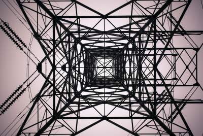 View of power lines from beneath
